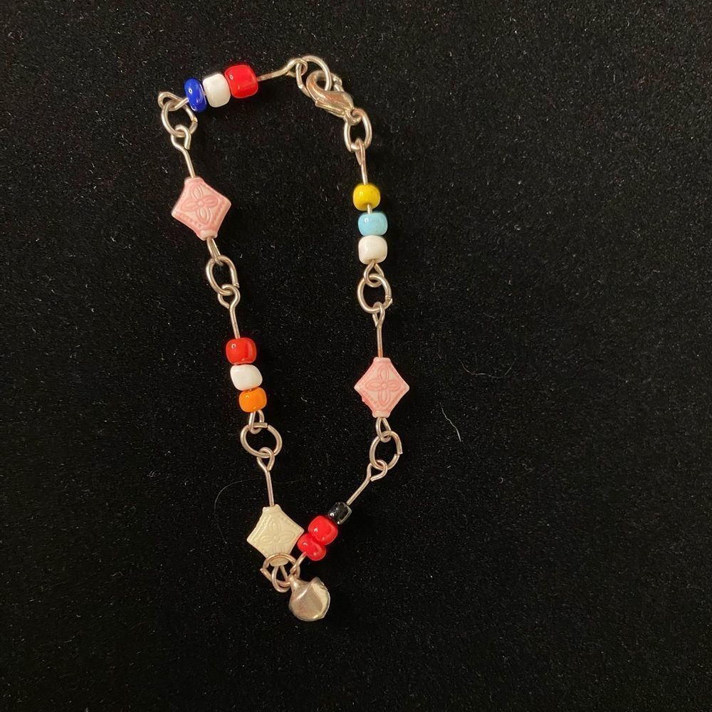 Y2K Coquette Girl, Indie, Grunge Bracelet with Diamon Shaped Beads & Bells